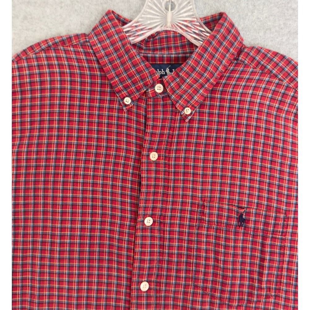 Ralph Lauren Button Down Shirt Mens XL Red Plaid Heritage Short Sleeve Cotton - Picture 3 of 7